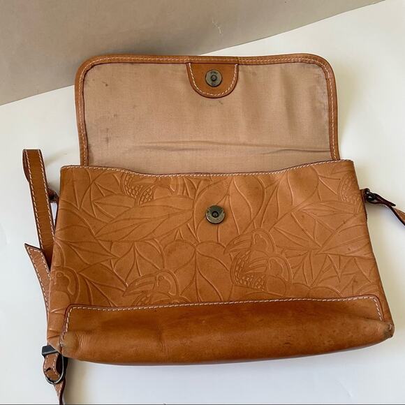 Vintage Debra Lynne Tooled Leather Bag Toucan Birds Leaves Tan Brown GUC - Picture 7 of 9
